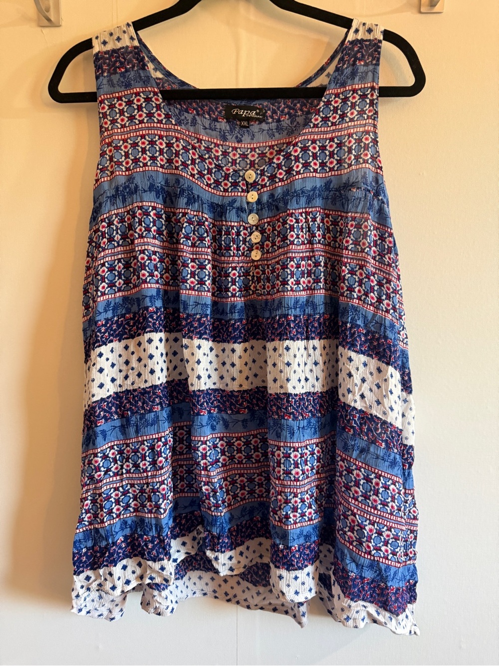 Papa Vancouver XXL Blue Boho Floral Rayon Babydoll Tunic Tank Top